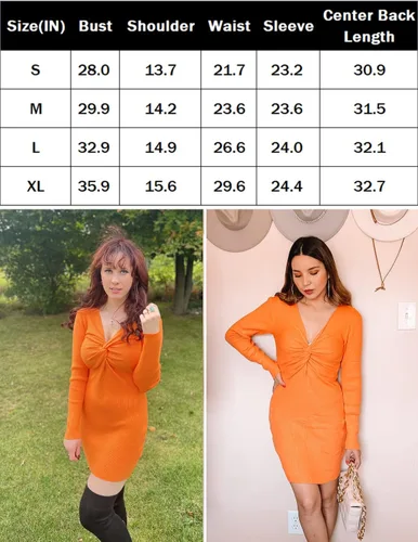 Vista 6 de Zeagoo Vestido tipo suéter ajustado con cuello en V profundo, manga larga, vestido de punto elástico