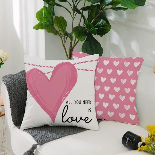Vista 4 de GEEORY Juego de 4 fundas de almohada para el día de San Valentín de 18 x 18 pulgadas para decoración de San Valentín, diseño de rayas rosas