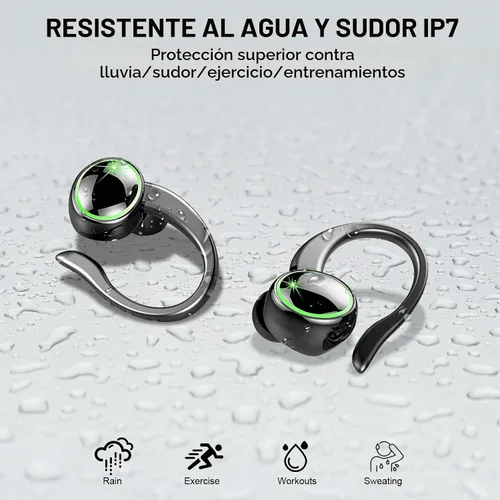 Vista 6 de Auriculares inalámbricos deportivos, Bluetooth 5.4 HiFi Stereo, IP7 impermeables, auriculares con reproducción de 50 horas, diseño de ganchos