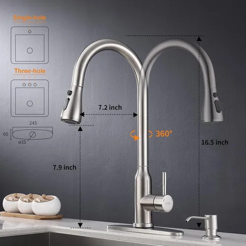 Vista 6 de Keer - Grifo de cocina táctil, grifo inteligente para fregadero de cocina con rociador extraíble, grifo de fregadero de barra de cocina activado