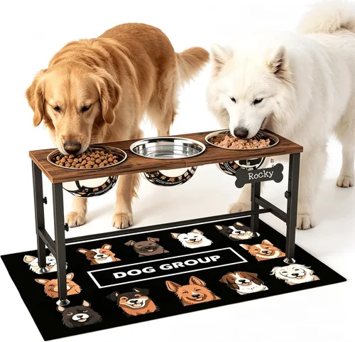 Vista 18 de ADENGL Cuenco elevado de metal para perros, soporte elevado para comedero de perros de 10" de alto con 2 cuencos de acero inoxidable de 42oz