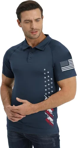 Vista 6 de H HYFOL Polo de manga corta para hombre, diseño gráfico elástico, casual, patriótico, raglán, golf, polos para hombres