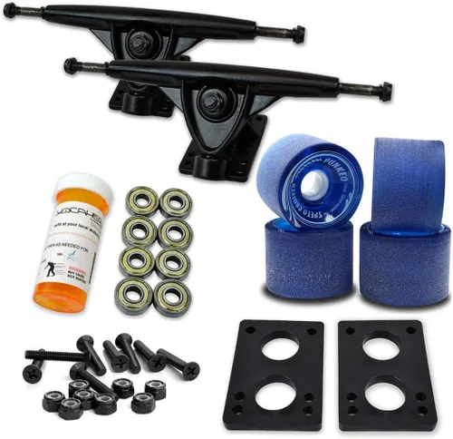 Vista 16 de Yocaher Longboard - Juego de ruedas para monopatín de 2.795 in + camiones negros de aluminio resistente de 7 pulgadas/7.087 in, rodamiento Azul bebé
