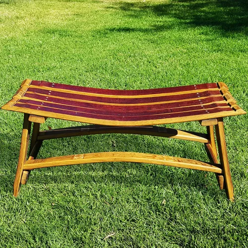 Vista 5 de Banco de jardín pequeño con diseño de barril de vino con respaldo - Barril de vino hecho a mano Muebles de barril de vino