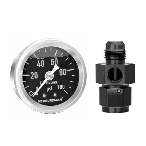Vista 23 de MEASUREMAN - Manómetro, 0 a 15 psi, relleno glicerina, esfera 1.5 pulgadas, caja acero inoxidable 304, montaje central posterior 1/8 NPT, adaptador