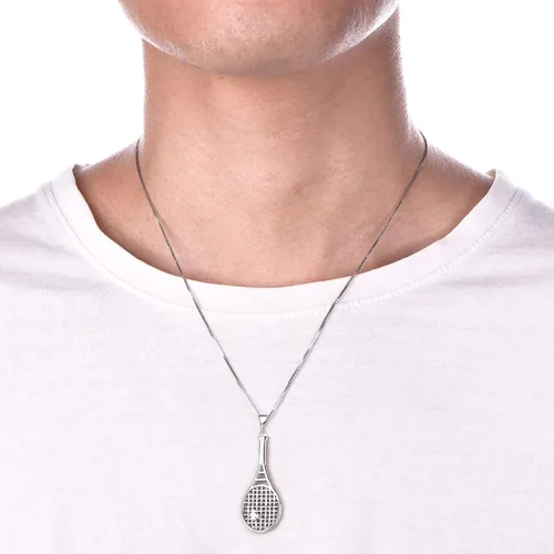 Vista 3 de YL Collar con colgante de raqueta de tenis de plata de ley 925 con piedras preciosas de amor, joyería deportiva para mujeres y hombres