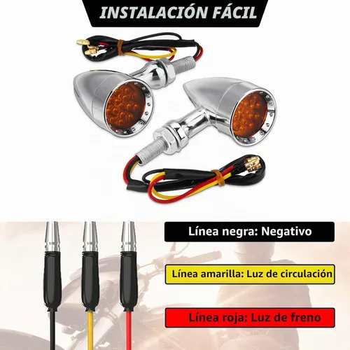 Vista 4 de DREAMIZER 2 piezas de luces intermitentes para motocicleta con 15 LEDs, cromadas, tipo bala, lámparas indicadoras delanteras y traseras, compatibles