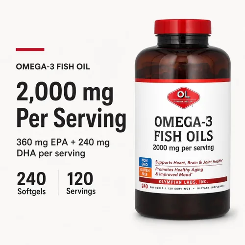 Vista 2 de Olympian Labs Aceites de pescado omega-3, 2,000 mg, 240 cápsulas blandas 1,000 mg por cápsula blanda