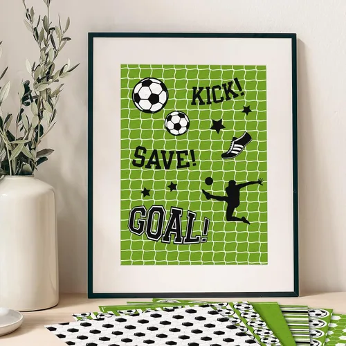 Vista 7 de Whaline Papel de 24 hojas de papel con patrón de fútbol, pelota de fútbol, campo de recortes, papel de doble cara para manualidades, papel