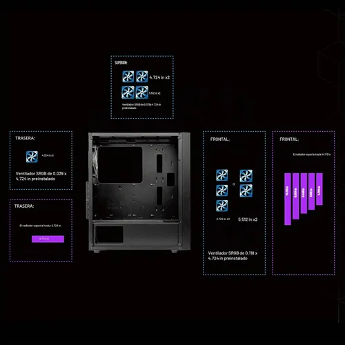 Vista 5 de RAIDMAX X921 Mesh Airflow ATX Mid Tower Gaming PC Case, 6 ventiladores de color RGB estáticos de 4.724 in preinstalados, panel lateral de vidrio