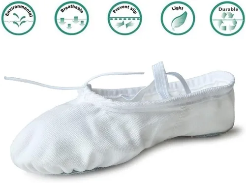 Vista 4 de Nexete Zapatos de ballet de lona para mujer, para yoga, gimnasia, de piel, con suela dividida, zapatos planos para mujer, color blanco, negro, rosa