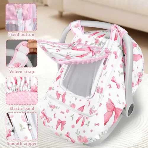 Vista 4 de Funda de asiento de automóvil para bebé y niña, con doble cremallera, con malla transpirable, toldo de protección universal y cálida, ajuste cómodo