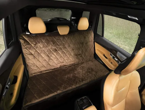 Vista 5 de Plush Paws Products Protector de asiento trasero de coche de terciopelo sin hamaca, lavable e impermeable para asiento trasero de coche, camión
