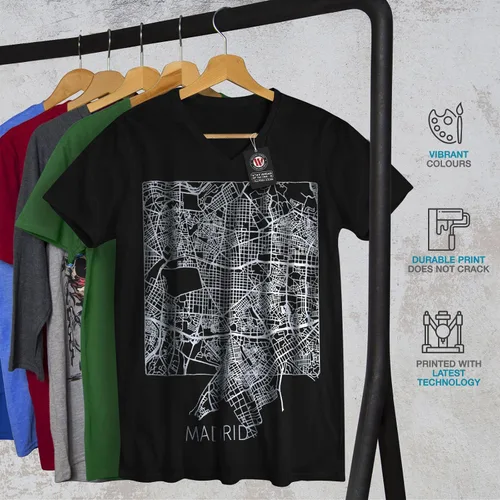Vista 2 de wellcoda Spain City Madrid - Camiseta con cuello en V para hombre, camiseta con estampado gráfico de Europa