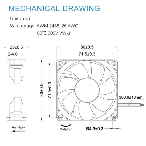 Vista 7 de GDSTIME 4500RPM 8cm 80mm x 80mm x 25mm 12v Ventilador de refrigeración sin escobillas de CC, flujo de aire grande, alta velocidad, con rodamientos