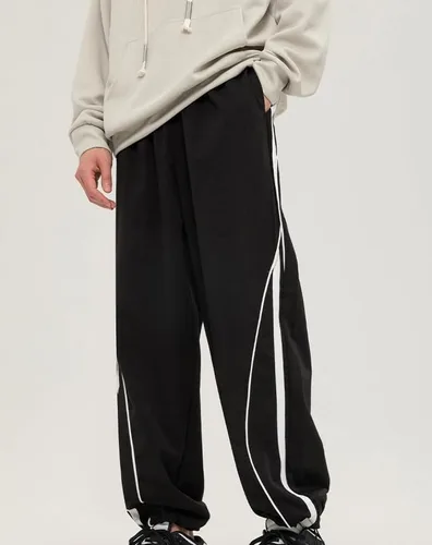 Vista 5 de Pantalones deportivos holgados para hombre, pantalones de paracaídas, pierna ancha, pantalones de pista Y2k, pantalones cargo de rayas laterales