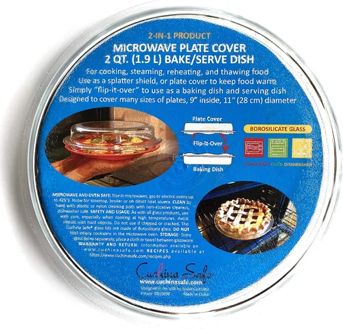Vista 9 de Cuchina Safe Cubierta 2 en 1 'Cover 'n Cook' de Vidrio con Ventilación para Platos de Microondas y Fuente para Hornear; Fácil de Agarrar