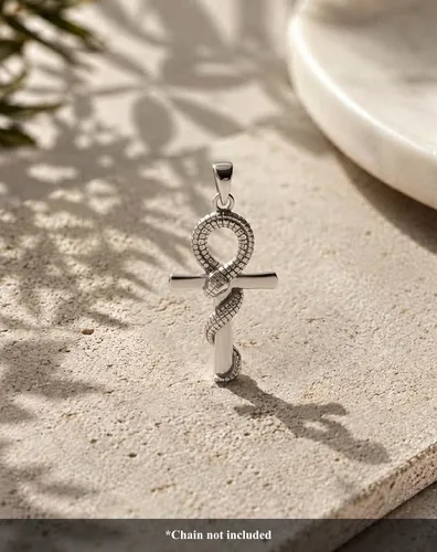 Vista 6 de WithLoveSilver - Colgante de serpiente con cruz egipcia Ankh de plata de ley 925