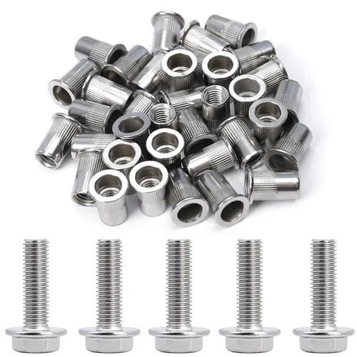 Vista 12 de Tuercas y pernos de remache de acero inoxidable 1/4-20 y pernos de 1" de cabeza de botón con tornillos de casquillo de tuerca de 1/4-20 Arandelas