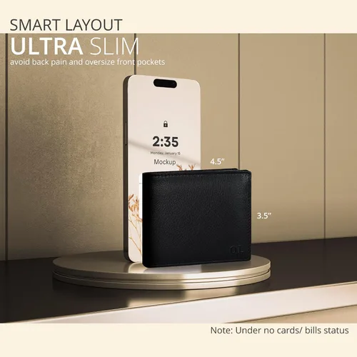 Vista 41 de Cartera delgada de cuero para hombre, bloqueo RFID, bolsillo frontal minimalista, delgada y elegante con ventana de identificación, regalo