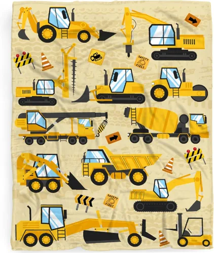 Vista 56 de Manta de Bebé Personalizada con Camiones de Construcción Personalizados Camión Volquete Mantas con Nombre para Niños y Niñas Manta Suave de Arrullo