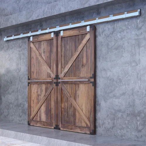Vista 9 de DIYHD Herrajes para Puerta Corredera Doble Exterior de Granero de Acero Galvanizado de 8 Pies, Kit de Riel de Caja de Montaje en Pared de Servicio