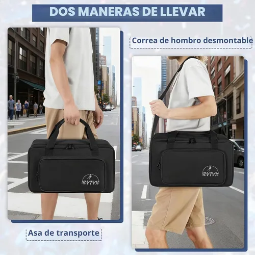 Vista 5 de IBVIVIC Bolsa para Focos de 4 Par 5/16' Pañalera Acolchada para Iluminación de Escenario con Separadores, Asa, Correas, Negra