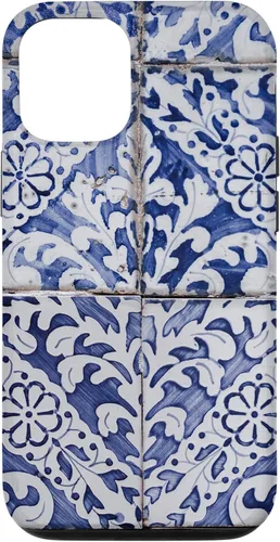 Vista 28 de Azulejos de patrón portugués - Funda azul y blanca floral para iPhone 17