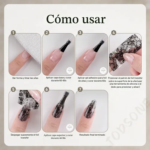 Vista 2 de JODSONE 20 rollos de láminas de encaje para uñas, hojas de transferencia de arte de uñas de encaje blanco y negro, se deben utilizar con pegamento