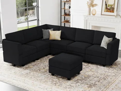 Vista 19 de Belffin Sofá modular modular con asiento de almacenamiento, sofá en forma de U de gran tamaño, sofá modular de terciopelo con terciopelo otomano