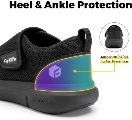 Vista 5 de FitVille Zapatos para diabéticos para hombre, zapatos extra anchos sin cordones para pies hinchados, zapatos ajustables para caminar para ancianos