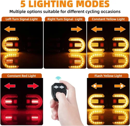 Vista 2 de Luces traseras de bicicleta con señales de giro, control remoto inalámbrico, carga USB, luz trasera de bicicleta, luces de bicicleta integradas e