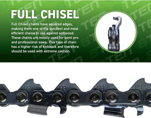 Vista 4 de 8TEN Cadena de motosierra cincel completo de 14 pulgadas, .050 3/8 52DL para Echo CS310 CS352 Husqvarna 235 Ryobi RY3714 (paquete de 2)