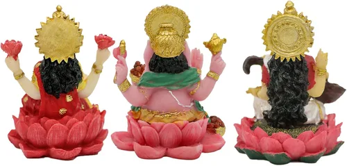 Vista 8 de alikiki Estatua hindú de Laxmi Ganesh Saraswati – 2.5 pulgadas de alto India Dios Lakshmi Ganesha figura para decoración de tablero de automóvil