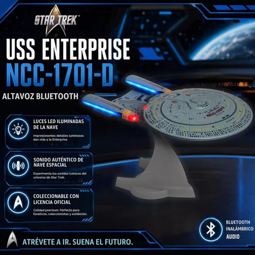 Vista 2 de Star Trek U.S.S. Enterprise 1701-D - Réplica de altavoz Bluetooth, máquina de sonidos de motor para dormir, luz nocturna, efectos de sonido