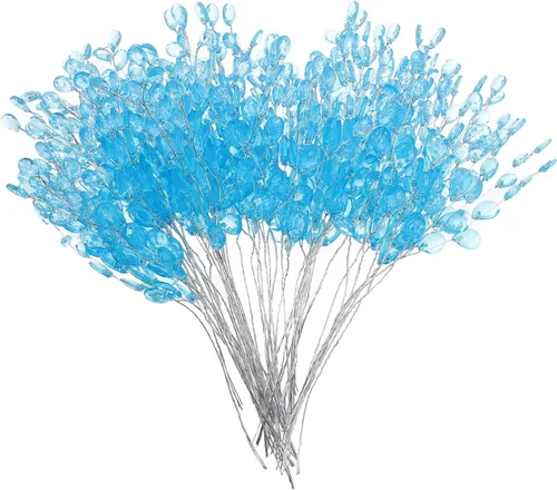 Vista 14 de IMIKEYA Ramos de tallos de perlas: 100 palitos de perlas de cuerda, guirnalda de perlas de 0.157 in, cadena de perlas florales con cuentas