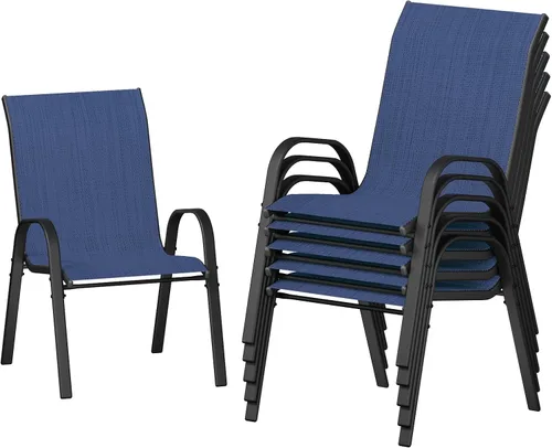 Vista 19 de UDPATIO Juego de 4 sillas de patio, sillas de comedor apilables para exteriores con respaldo alto, silla de tela de textileno transpirable para Negro