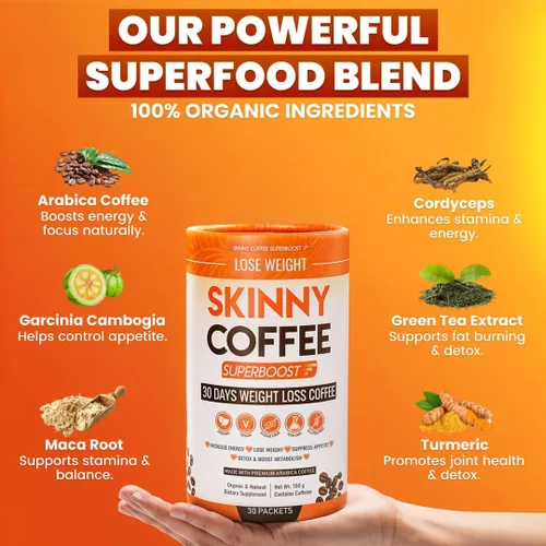 Vista 2 de Skinny Coffee Super Boost - Café para perder peso, quemador de grasa del vientre para mujeres y hombres, keto vegano sin azúcar, reduce