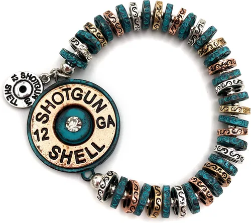 Vista 2 de Western Vintage - Pulsera elástica con cuentas de bala de escopeta de calibre 12 Cuentas de ojo de gato