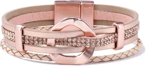 Vista 12 de Pulseras de cuero con diamantes de imitación, estilo bohemio, trenzadas Negro