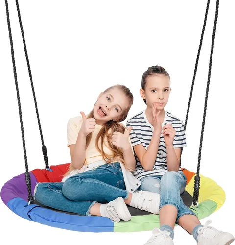 Vista 10 de SUPER DEAL Columpio de Árbol de 40 Pulgadas, Columpio Platillo Volador para Niños al Aire Libre, Capacidad de Peso de 800 Libras, Tela Textilene