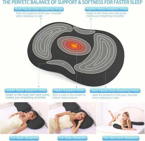 Vista 2 de Almohadas cervicales de espuma viscoelástica: Almohadas de apoyo para el cuello para dormir - Almohadas para dormir de lado para dolor de hombro