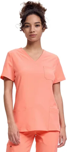 Vista 32 de floralhue Uniformes médicos para mujeres, blusas de uniforme médico suaves con cuello en V, uniforme médico elástico con 4 bolsillos, transpirable