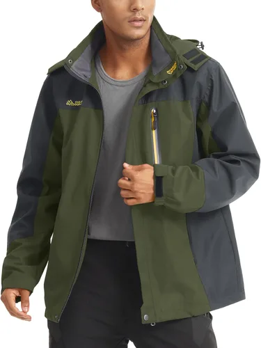 Vista 3 de MAGCOMSEN Chaqueta impermeable con capucha para hombre, resistente al viento, cortavientos, 5 bolsillos para senderismo, pesca, correr