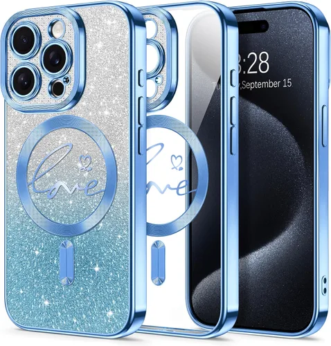 Vista 122 de Hython Funda para iPhone Air con purpurina, compatible con MagSafe Love Heart fundas magnéticas transparentes para teléfono para mujeres y niñas
