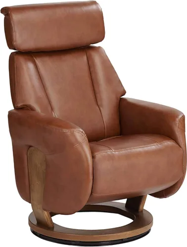 Vista 3 de Benchmaster Augusta - Sillón reclinable giratorio de piel sintética marrón, moderno, cómodo reposapiés reclinable manual, reposacabezas ajustable