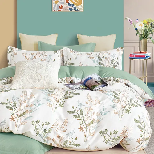 Vista 19 de Juegos de Fundas de Edredón Florales de Algodón 100% Natural de 2 Piezas - Funda de Edredón Blanco Grisáceo con Patrón de Flores y Ramas Lujosas