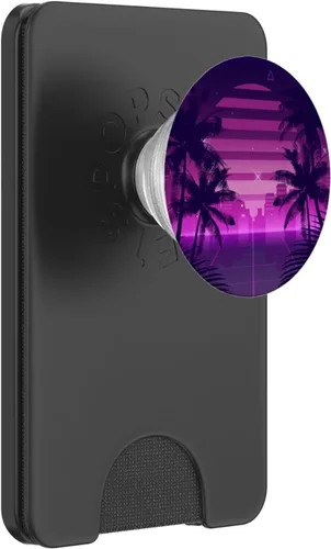 Vista 8 de Retro Synthwave Vaporwave 80s Style Design - Palmeras PopSockets intercambiables PopGrip