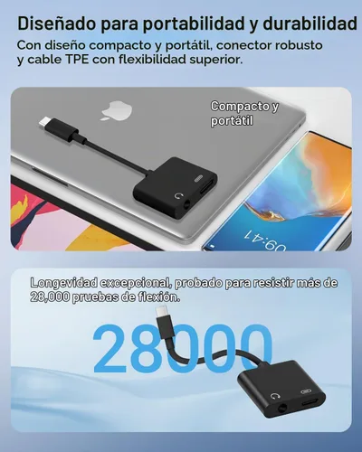 Vista 5 de Seulliya Adaptador USB C a 3.5mm para Auriculares y Cargador, Divisor 2-en-1 de Audio y Carga Rápida para Apple iPhone 17/16/15/Pro/Pro Max, iPad