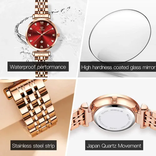 Vista 5 de OLEVS Rose Gold Watches for Women Stainless Steel Band Quartz Small Face Waterproof Watches Fashion Luxury Classic Wrist Watch with Date Ladies